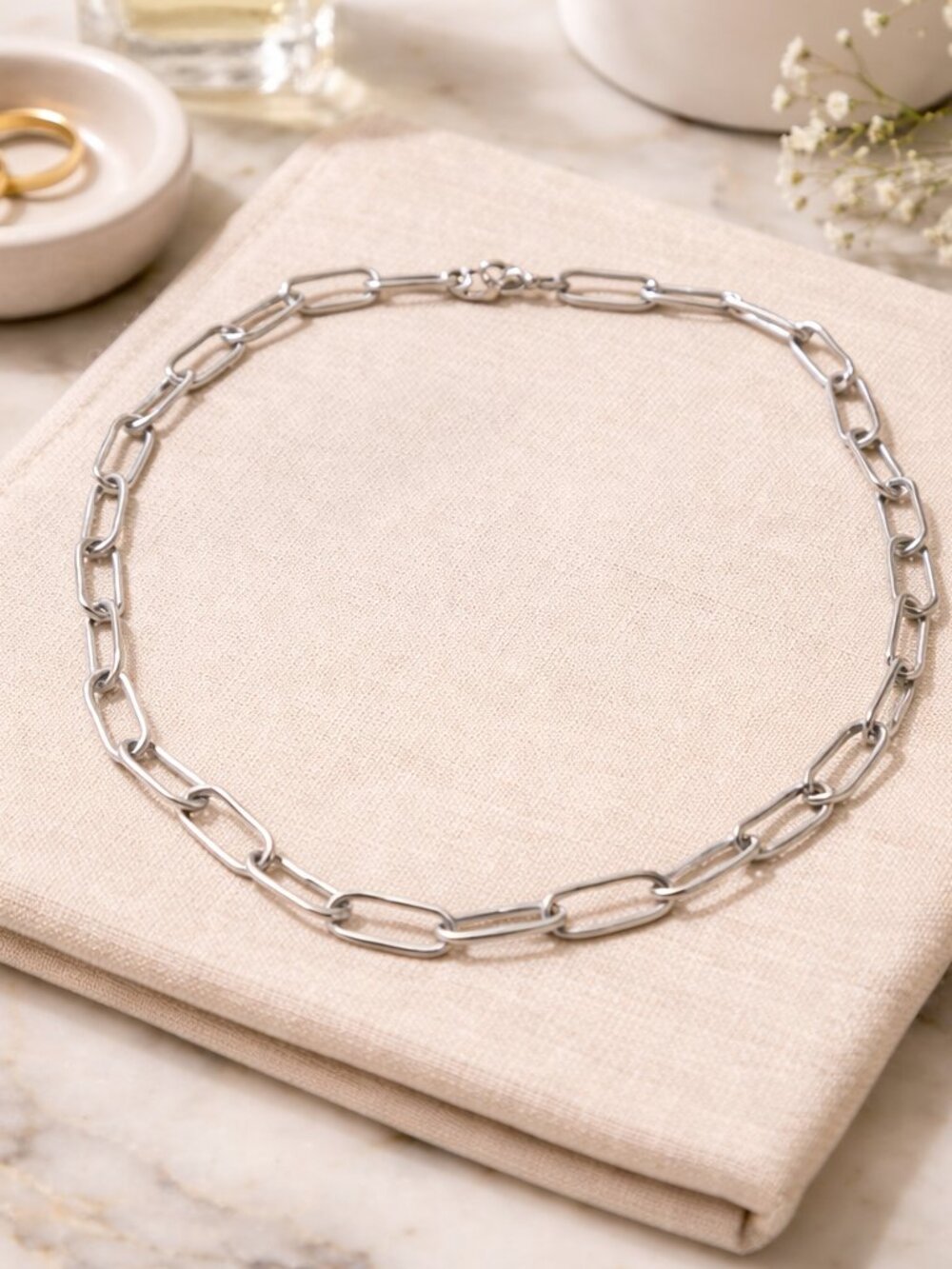 Surgical Stainless Steel Paper Clip Necklace with Lobster Claw Clasp - Unisex